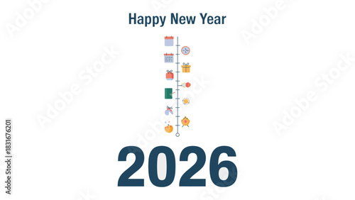 New Year 2026: A visual celebration of the upcoming year, with the cheerful greeting Happy New Year accompanying the prominent display of the year 2026.
