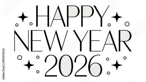 Happy New Year 2026 Wishes: Festive typography of Happy New Year 2026  with star and dot elements, perfect for celebrating the new year and expressing seasonal greetings. 