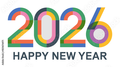 New Year's Greetings 2026: A vibrant and colorful design wishing a Happy New Year, with the year 2026 artistically presented. A forward-looking, festive design to celebrate new beginnings.