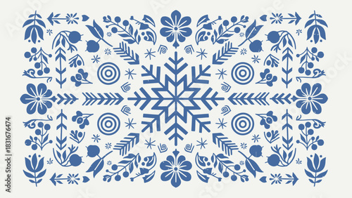 Festive winter snowflake floral motif design for holiday cards and elegant seasonal decorations