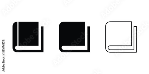 Minimal book icons set in solid black and outline style