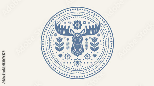 Delicate Scandinavian folk art moose design, ideal for winter holiday crafts and festive Nordic celebrations