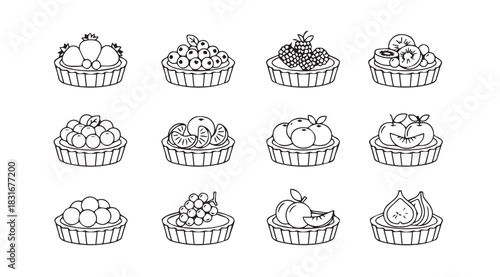 Collection of twelve detailed hand drawn cupcake silhouettes