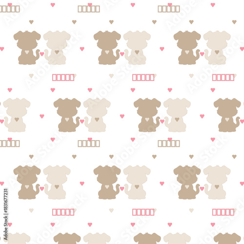 seamless pattern with dogs love print bed for kids