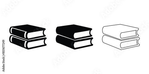 Vector stacked book illustrations in black and white outline