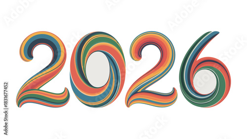Year 2026 Typography: A vibrant and colorful design spells out the year 2026, offering a contemporary and dynamic look. Ideal for future planning, event promotion.