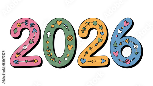 Embracing the Future: A colorful and artistically designed illustration of the year 2026, showcasing creativity, forward-thinking, and optimism. 
