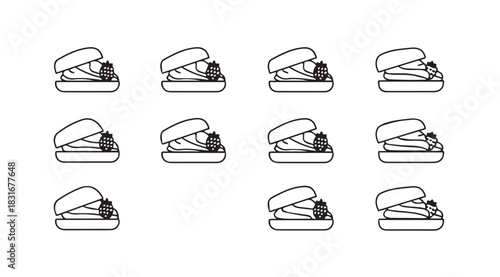 Twelve identical abstract minimalist hamburger silhouettes arranged in a grid pattern silhouette