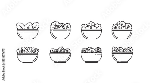 Collection of eight potted plants in a simple outline silhouette style