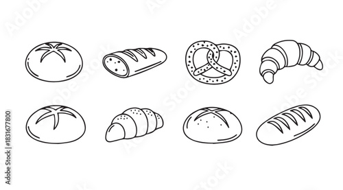 Collection of delicious baked goods and pastries silhouette
