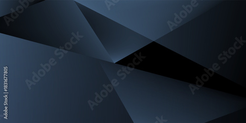 Modern black blue abstract background. Minimal. Color gradient. Dark. Web banner. Geometric shape. 3d effect. Lines stripes triangles.