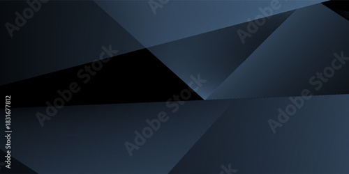 Modern black blue abstract background. Minimal. Color gradient. Dark. Web banner. Geometric shape. 3d effect. Lines stripes triangles.