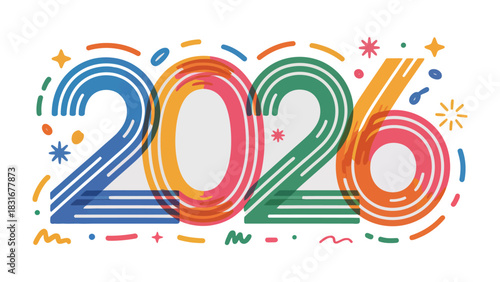 Vibrant 2026: A colorful design that signifies the promise of the coming year, crafted with vivid hues and dynamic lines to evoke optimism and anticipation.