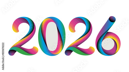Vibrant Digital Year 2026: An eye-catching graphic highlighting the year 2026, rendered with flowing, multicolored ribbons to signify the future's vibrancy and potential.
