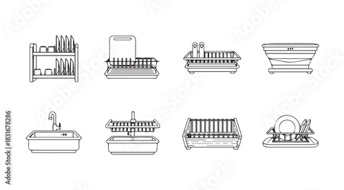 Collection of eight different bathroom furniture and fixture silhouettes silhouette