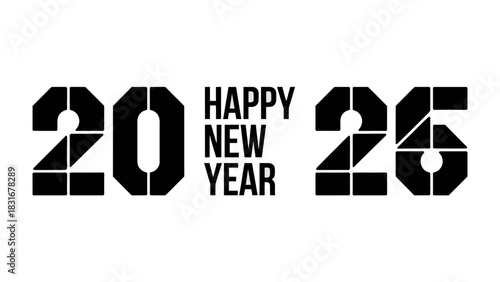 New Year Celebration 2026: A minimalist, artistic declaration of Happy New Year 2026  with the stark modernity of a bold, geometrical design.