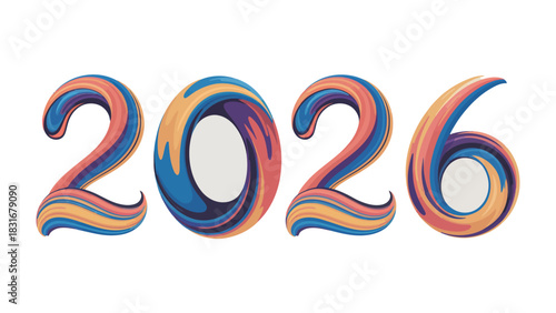 Creative 2026 Typography: A vibrant and artistic numeral design representing the year 2026, offering a unique visual identity with flowing, colorful strokes.