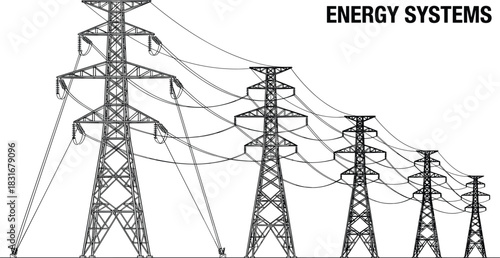 Definitive electrical infrastructure vector mega-bundle: high-voltage transmission towers, lines, and transformers, detailed CAD line art collection for engineering, energy grid, and technical design.