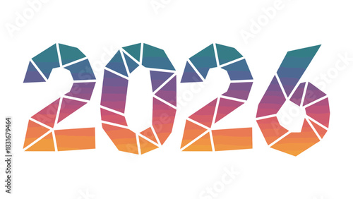 Colorful 2026 Typography: An eye-catching and modern numeral 2026 is depicted in a vibrant, geometric style. It is an ideal illustration for projects that celebrate the future.