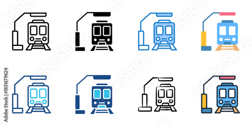 Train station icon set multiple style vector collection. Editable Stroke 
