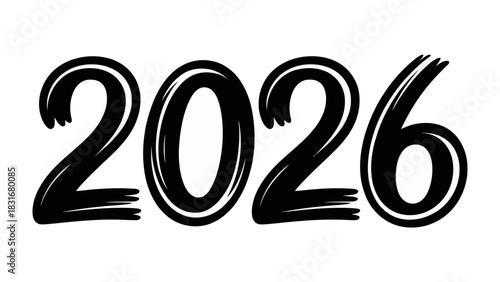 Year 2026: A bold, stylized graphic showcasing the numbers 2026 in a sleek, modern font, perfect for representing the future, upcoming events, or design elements. 