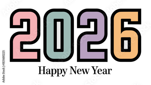New Year Greetings: 2026 Celebration: A colorful and modern design proclaims Happy New Year 2026, setting a vibrant tone for new beginnings and the promise of a fresh start. 