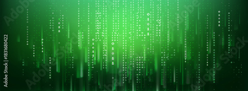 Abstract green binary code background with number lines. Vector realistic illustration of neon matrix wallpaper with glitch effect, data security, computer software programming, hacker cyber attack