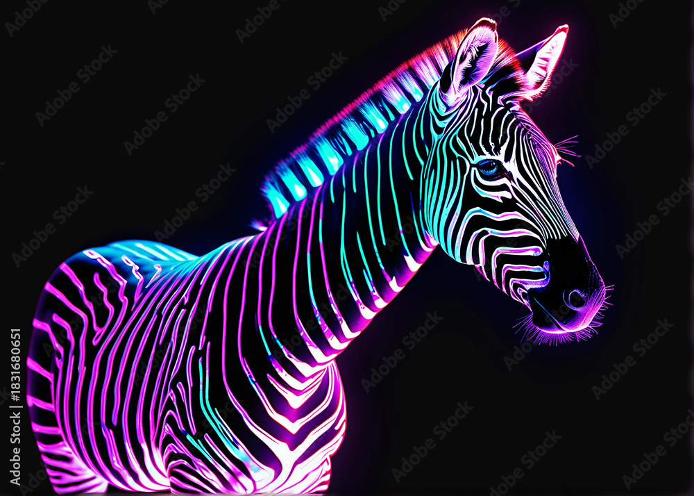 Naklejka premium Zebra with neon lights