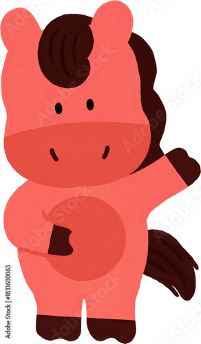 2026 새해 설날 붉은 말 캐릭터 핸드드로잉(new year red horse character hand drawing)