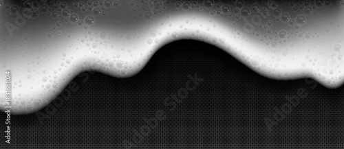 Seamless white foam border with bubbles isolated on transparent background. Vector realistic illustration of white soap or shampoo lather texture, cleaning detergent splash, sea water foam top view