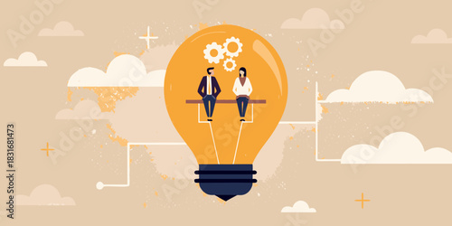Business teamwork and idea generation concept with people inside light bulb