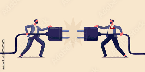 Businessmen connecting plugs collaboration partnership and problem solving for success