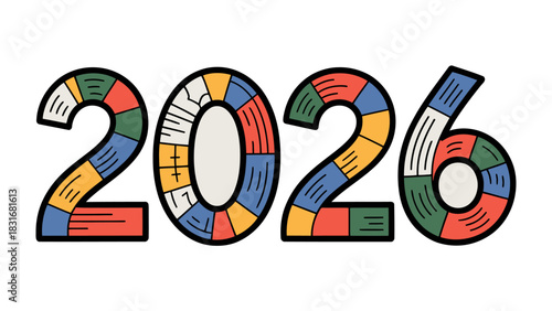 A Colorful 2026: An eye-catching graphic showcases the year 2026, composed of vibrant, multi-colored blocks. It represents a symbol of innovation, and future opportunities.