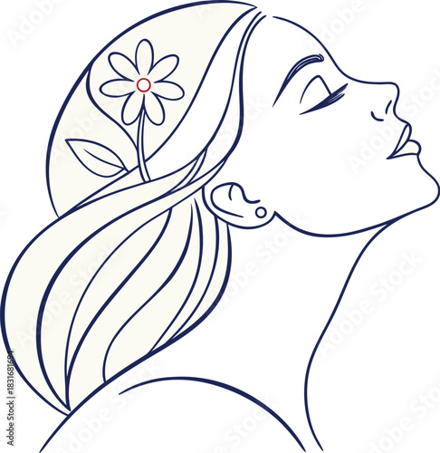 Minimal continuous line female portrait with afro hair