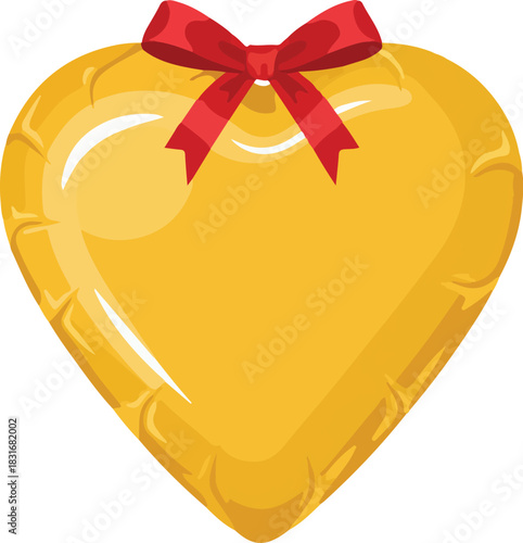 Heart with Golden Ribbon Vector Illustration for Love and Gift Celebration Concept