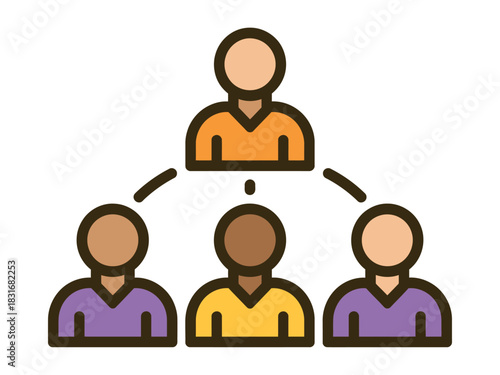 A hierarchical organizational chart displays the structure of a business with one leader and three subordinates.