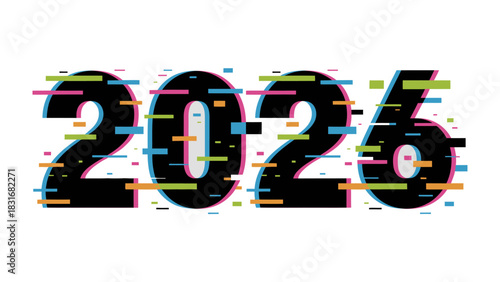 2026 Typography: A dynamic typographic design showcasing the year 2026 with a modern, glitch aesthetic, creating a visual representation of the future.