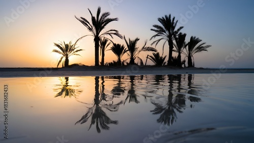 Wallpaper Mural Serene palm tree silhouettes reflected in calm water during a beautiful sunset Torontodigital.ca