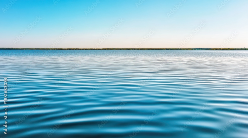 Obraz premium Calm lake reflecting soft sky gradient minimal nature peaceful horizon