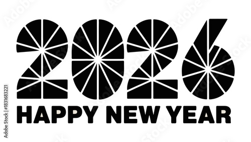 New Year 2026: Celebrate the dawn of a new year with this sleek and modern design featuring the year 2026, accompanied by the festive message HAPPY NEW YEAR. A visual representation of fresh starts.