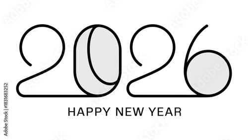 Happy New Year 2026 Typography: A clean, modern design for the upcoming year, perfect for greeting cards, digital graphics, and festive announcements. 