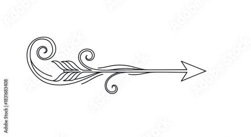 Elegant and Minimalist Hand-Drawn Arrow with Decorative Swirls Design