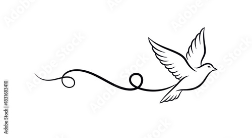 Minimalist line art of a soaring bird connected to an elegant looping line symbolizing freedom and