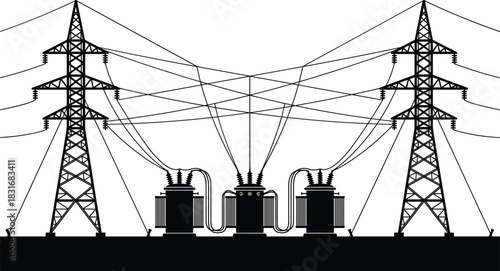 Ultimate electrical power grid infrastructure vector mega-bundle: transmission towers, lines, and transformers, detailed CAD collection for high-voltage engineering and energy technology projects.