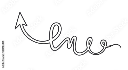 Creative hand-drawn arrow integrated with flowing cursive script representing movement and