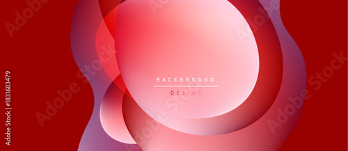 Abstract red design features overlapping rounded shapes. Gradient shades create depth, modern aesthetic. Text reads background design.