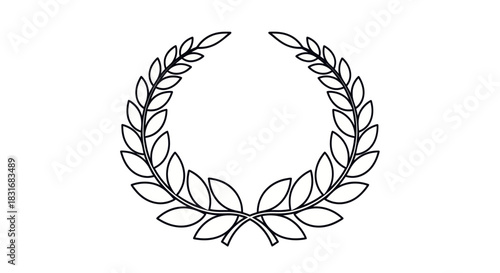 Elegant minimalist black and white laurel wreath emblem symbolizing achievement and victory