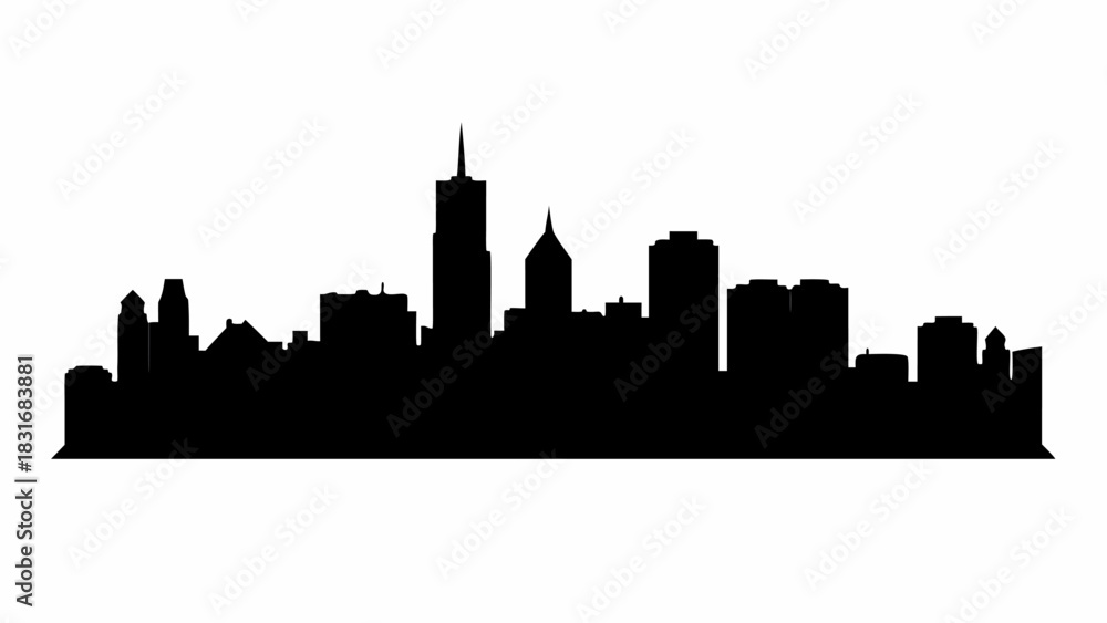 Naklejka premium Striking cityscape silhouette creating a bold statement for urban designs, showcasing architectural landmarks and a modern skyline perfect for impactful branding