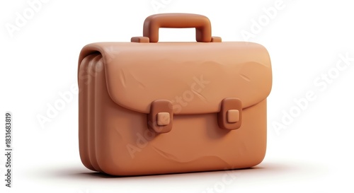 Minimalist tan leather briefcase sitting on a white background.