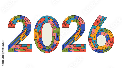 Vision 2026: A vibrant and colorful design of the year 2026, showcasing a modern, abstract representation, promising a future full of possibility.